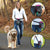 Woman walking her dog with a Wolf in Winter dog treat training pouch worn around her waist.  It has 3 different circular pictures showing how it can be worn, clipped to your belt, around your waist or as a cross body bag.